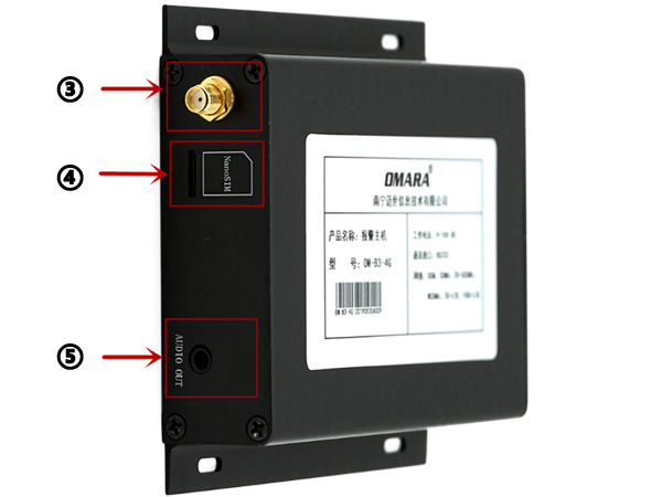 動環(huán)監(jiān)控報(bào)警主機(jī)的卡槽和天線端側(cè)視圖 動環(huán)監(jiān)控報(bào)警主機(jī)的卡槽和天線端側(cè)視圖